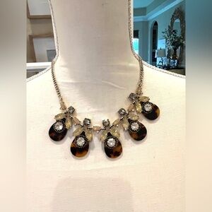 Loft Teardrop Faux Tortoise Necklace with Jeweled Accents Sparkling Rhinestones